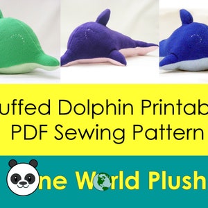 Large Stuffed Dolphin PDF Sewing Pattern Printable Charitable Donation supporting WWF