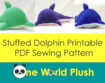 Large Stuffed Dolphin PDF Sewing Pattern Printable Charitable Donation supporting WWF