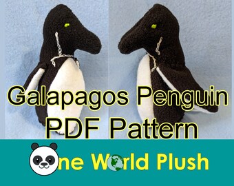 Galapagos Penguin Stuffed Animal PDF Sewing Pattern Plush Endangered Species Low Carbon Footprint World Wildlife Fund donation