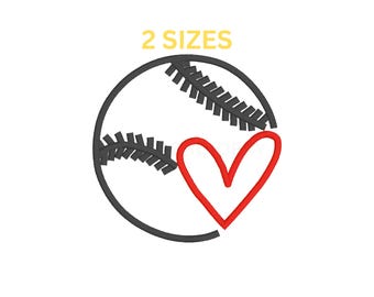 Baseball Heart Outline Machine Embroidery Design (Digital Download)