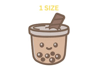 Milk Boba Tea Embroidery Design | Smiley Cup (Digital Embroidery File)