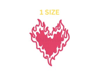 Heart and Fire Embroidery Design: Flames Embroidery File (Digital Download)