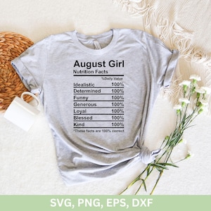 Fille du mois d'août, valeur nutritive Svg, fille du mois d'août Svg, les reines sont nées en août, anniversaire fille Cricut png dxf eps, anniversaire femme chemises Svg png