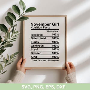 Fille de novembre, valeur nutritive Svg, fille de novembre Svg, les reines sont nées en novembre, anniversaire de fille png dxf eps, anniversaire de femmes chemises Svg png