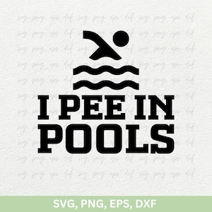 Puede incluir: Diseño gráfico en blanco y negro con un nadador en una piscina y el texto "I PEE IN POOLS".