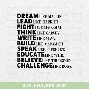 Czarna historia Svg | Dream Like Martin Svg Design Cricut Png Icon | Najlepsze koszulki z okazji miesiąca czarnej historii Svg Png, Czarna dziewczyna Magic Eps Dxf