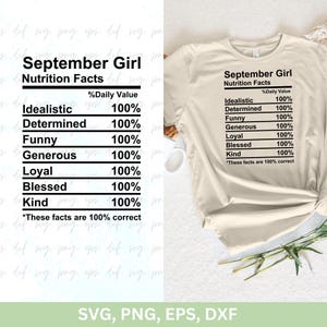 Fille de septembre, SVG valeur nutritive | Fille de septembre Svg, les reines sont nées en septembre, anniversaire de fille png dxf eps, anniversaire de femmes chemises png