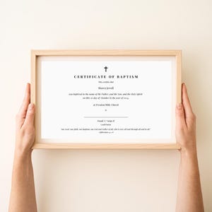 Plantilla de certificado de bautismo personalizado / Recuerdo de bautismo imprimible / Certificado de bautismo cristiano editable en formato PDF / Descarga instantánea