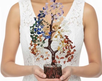 Seven Chakra Crystal Tree | Large Gemstone Tree of Life | Feng Shui Decor | Healing Crystal Gift | Home Office Decoration | The Crystal Cure