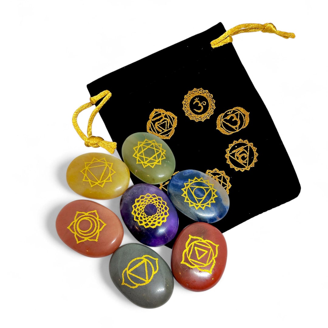 Seven Chakra Engraved Crystal Set | Reiki Healing Stones | Meditation ...