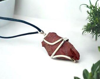 Raw Red Jasper Pendant | Handmade Wire Wrapped Necklace | Grounding and Protection Crystal | Energy & Strength Jewelry | The Crystal Cure