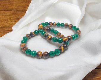 Green Aventurine and Tiger's Eye Bracelet | Wealth & Protection | Abundance Magnet | Healing Crystals
