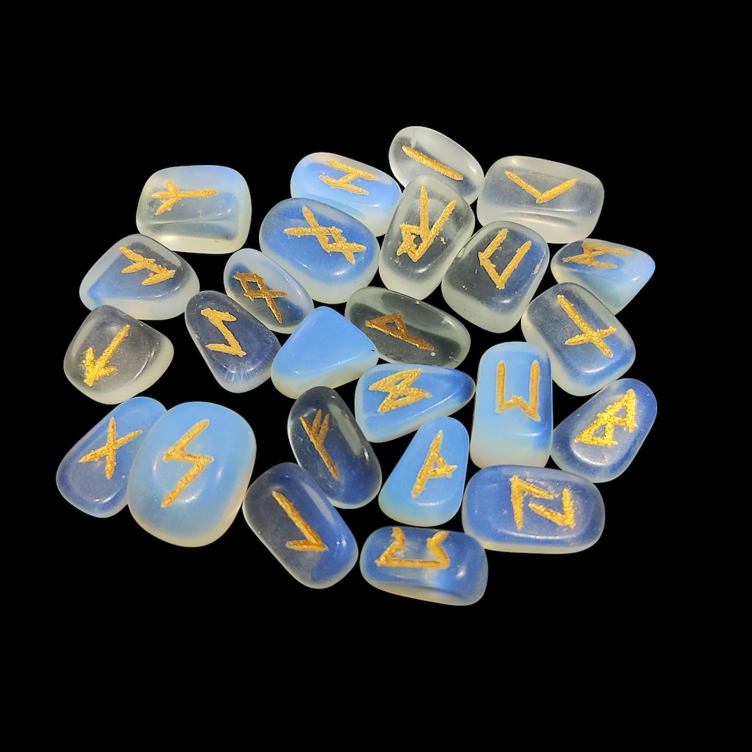 Opalite Rune Stones Set | 25 Elder Futhark Runes | Iridescent Crystal ...