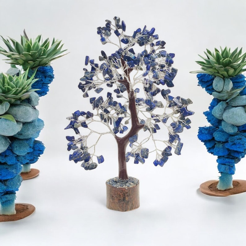 Artisanal Lapis Lazuli Crystal Bonsai Tree displayed in an elegant gift box, making it a perfect gift for truth seekers.