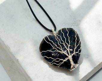 Raw Black Obsidian Heart Pendant | Wire Wrapped Crystal Necklace | Protection Amulet | Spiritual Jewelry | Handmade Gemstone Charm | Gift