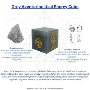 Grey Aventurine Usui Reiki Cube - Grounding Healing Crystal Stone Cho Ku Rei Symbol Engraved Meditation by THE CRYSTAL CURE