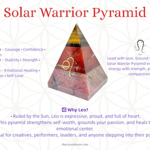 Leo Zodiac Crystal Pyramid with Tiger’s Eye Red Jasper and Rhodonite | Courage and Confidence Gift | Fire Sign Energy Healing Decor, Astro