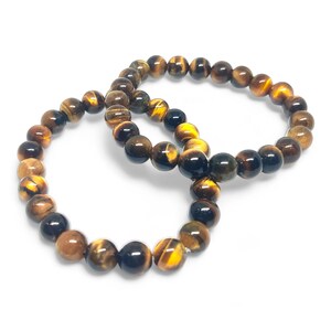Natural Tiger&#39;s Eye Bracelet - Adjustable Crystal Beads for Protection & Confidence - Boho Jewelry