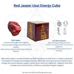 Red Jasper Usui Reiki Cube - Grounding Spiritual Crystal Cho Ku Rei Symbol Engraved Root Chakra Stone
