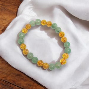 Groene armband aventurijn en citrien | Voorspoed en geluk | Natuurlijke genezende stenen | Stretch-pasvorm
