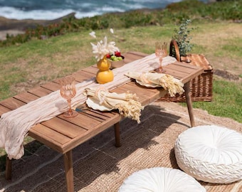 New year party table, Handmade Wood Picnic Table Folding Rustic Low Floor Event for Weddings, Garden Parties Camping Beach Picnic, Christmas