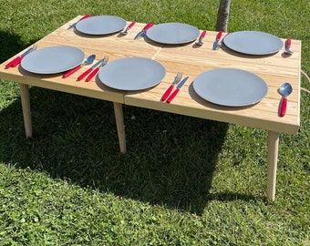 Boho table, wooden table, picnic table, folding table,handmade table, foldable table, thanksgiving table,low dining table,low party table