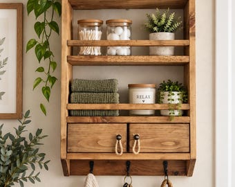 Handmade Wooden Wall Shelf (24 inc-16inc deep 3.5 inc)Rustic Style Hanging Rack, Solid Wood Floating Shelf for Kitchen, Valentine's Day gift