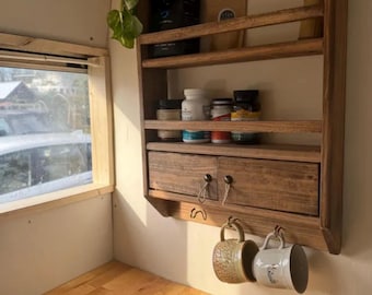 Handmade Wooden Wall Shelf  Rustic Style Hanging Rack, Solid Wood Floating Shelf for Kitchen, Valentine's Day gift