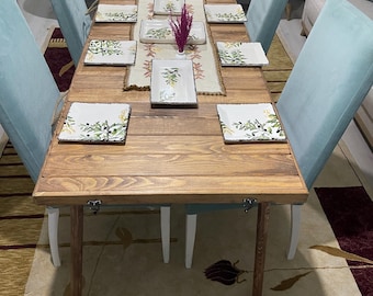 Mesa de camping de madera navideña, plegable, para picnic y comedor, hecha a mano, natural, para decoración de interiores y exteriores, mesa de centro de madera hecha a mano.