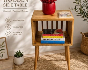 Handmade Wooden Bedside Table Rustic Nightstand, Solid Wood Table, Farmhouse,Side Table Cozy Holiday Home Decor, Plant Stand, Christmas Gift
