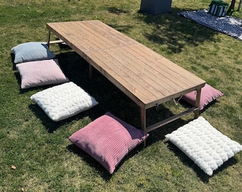 70x28 Inch Wooden Low Picnic Table | Handmade Folding Floor Table | Rustic Wood Dining Table | Outdoor Garden Party Table, valentine's day