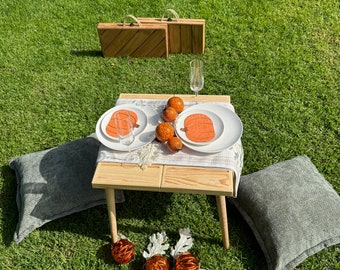 Handmade Wood Picnic Table Folding Rustic Low Floor Event Table for Weddings, Garden Parties, Camping, Beach Picnics, foldable table, Gift