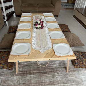 Inicio Vida al aire libre Jardinería Muebles de patio Mesas de patio Mesa de picnic baja, Mesa de picnic para niños, Mesa baja de madera para eventos, Fiesta en la playa