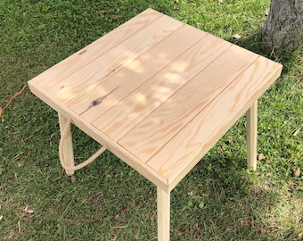 Handmade Wooden Folding Picnic Table, Portable Low Camping Table, Solid Pine Floor Table, Foldable Outdoor Table with Carry Handle