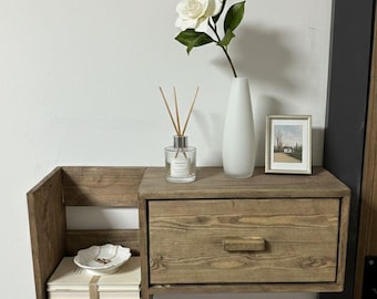Wall Mounted Wooden Shelf with Drawer | Rustic Entryway Organizer | Floating Wood Storage Shelf | Handmade Minimal Home Decor