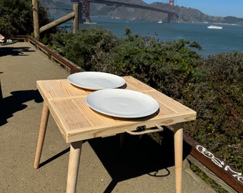 Handmade Wood Picnic Table Folding Rustic Low Floor Event Table for Weddings, Garden Parties, Camping, Beach Picnics, foldable table, Gift