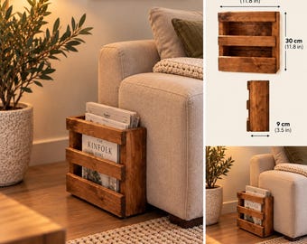 Rustic Wooden Magazine Rack, Farmhouse Newspaper Holder, Small Wood Magazine Organizer, Living Room Storage, Handmade Home Decor