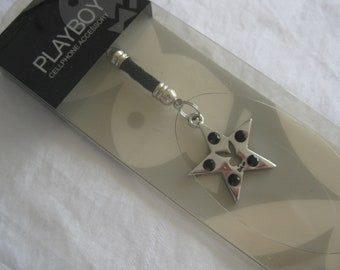 Playboy phone strapkeychain remove and use as pendant charm or buy 2 and make earrings. bunny head with black rhinestones