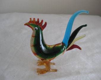 Art Collectibles Glass Art Fairy Garden Terrarium Office Desk Display Gift Decor Vintage Lampwork Glass Rooster Figurine Tiny Miniature Green Chicken Collectible