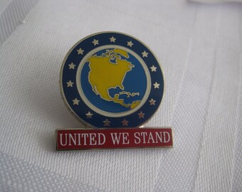 Collectible lapel pin, UNITED WE STAND. 1" x 1" enameled brass. add to collection, gift to a collector