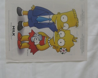 Bart & Lisa Simpson Milk where's your mustache? advertisement page from Time Magazine, February 1997. Original, not copy. Collectible.