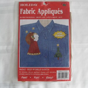 Holiday, Old world Santa fabric appliques, dimensional iron-on applique kit, vintage, in original package.