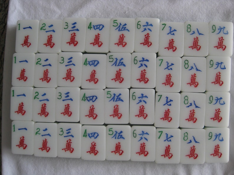 Mahjong trelagers vintageplattor, vit-klar-grön, 145 plattor bild 4