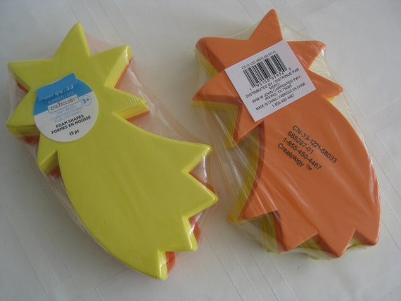 Shooting Stars Foam Shapes, Orange, Yellow, 15 Pcs Pack. Lot of 2 Packs.  6.5 X 3.5. Kids Crafts, Holiday Decor, Classroom Projects, Other. 