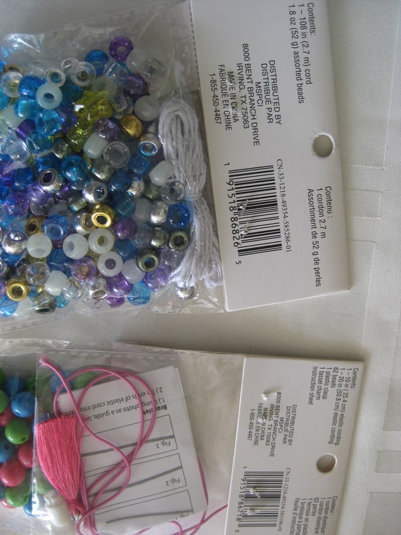 Kids Jewelry making kits. Pony beads (blue, silver, purple) or pink, blue ,  green jewelry kit. Lot of 2. Stay at home activity, party favors