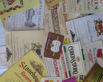 Food, wine labels, 20 Vintage labels, originals never used not reproductions. Scrapbooking collage multimedia art decoupage other crafts.