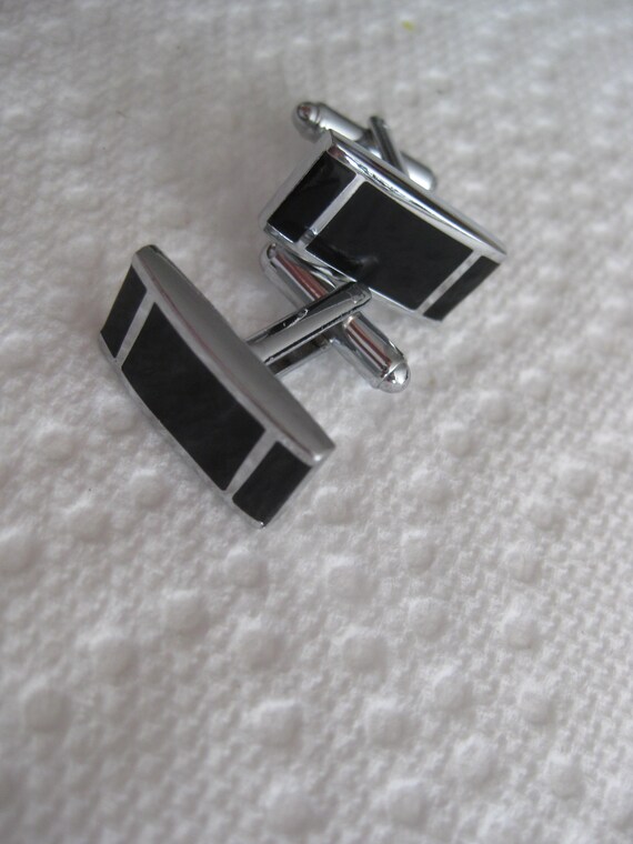 Cufflinks, 2 different sets, barrel shape silver … - image 1