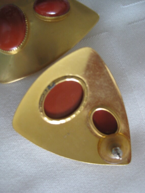 Vintage earrings & bracelet set, gold tone with c… - image 3
