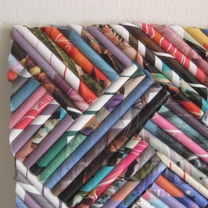 Colorful Upcycled Wall Decor, Hand Made From Magazine Pages, 15.5