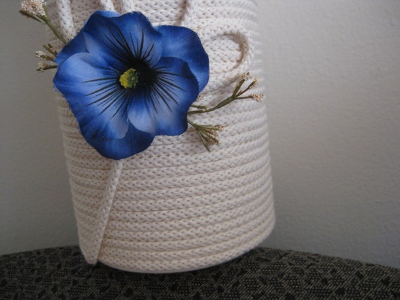 Cotton Cord Wrapped Plastic Vase, Hand Made, for Live or Artificial Flowers  or Use in a Group Display. 8 Tall 4 Diameter 